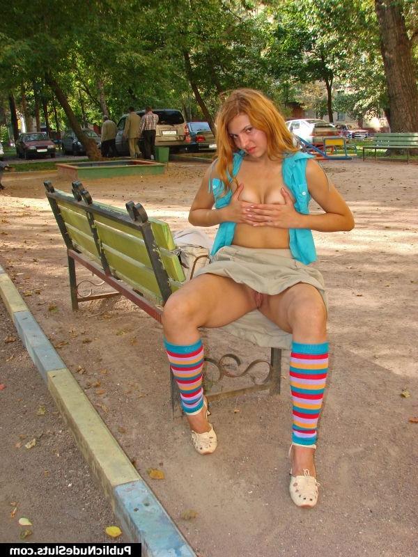 15P Daring hottie blazons out her cute tits and sweet pussy on the bench