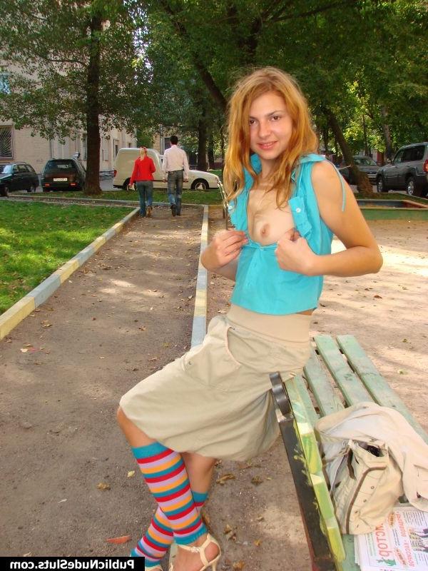 15P Daring hottie blazons out her cute tits and sweet pussy on the bench