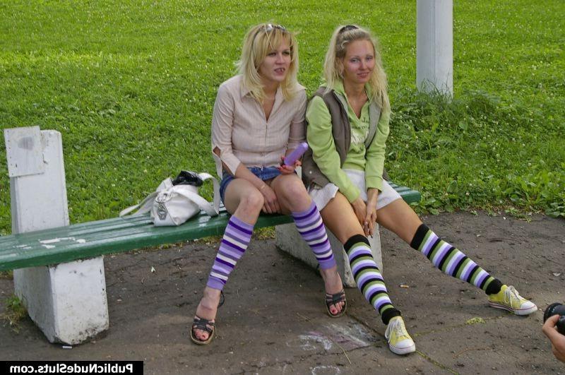 15P Pair of blonde lesbians playing the sizzling vibro games in the park