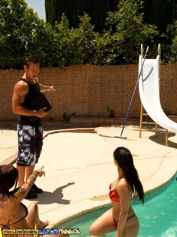 15P Regan Reese and Luscious Lopez with pool dude 