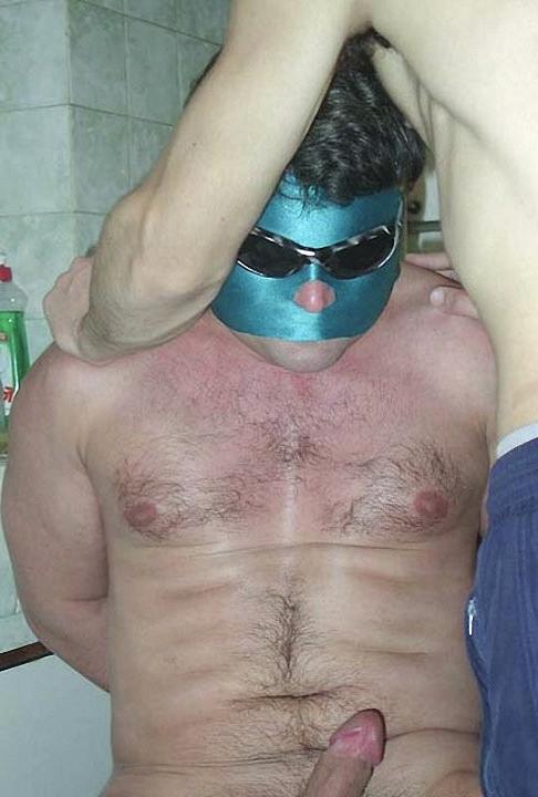 20P A college twink and a stout masked bound man peeing and riding