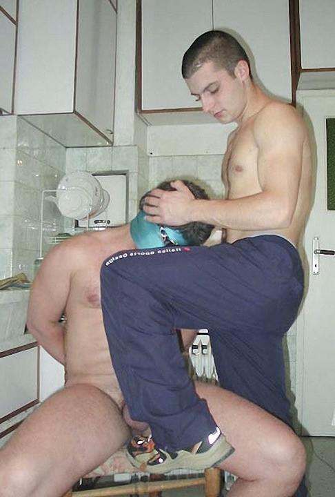 20P A college twink and a stout masked bound man peeing and riding