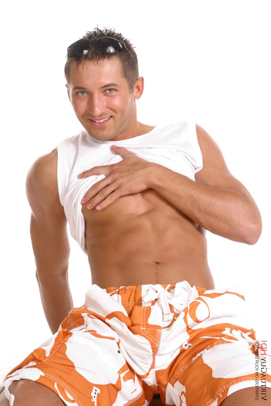 15P Tanned guy stripping naked and showing his dick