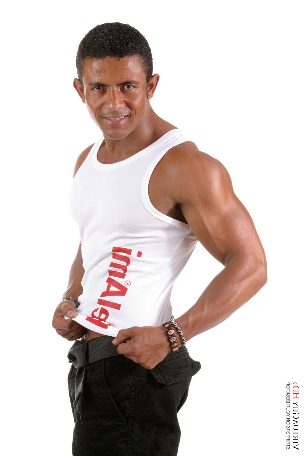 15P Tanned man shows off his muscular body and long cock
