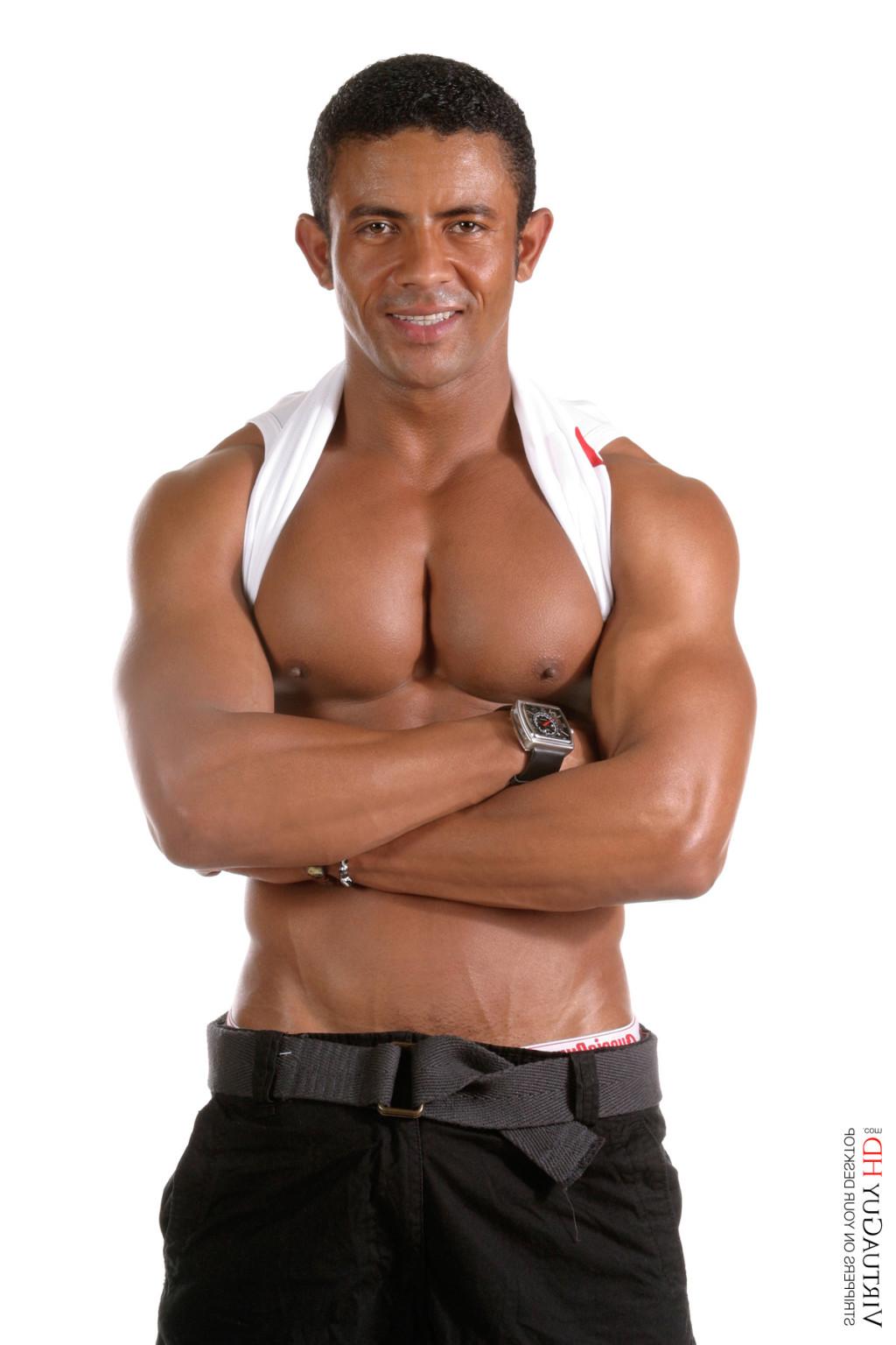15P Tanned man shows off his muscular body and long cock