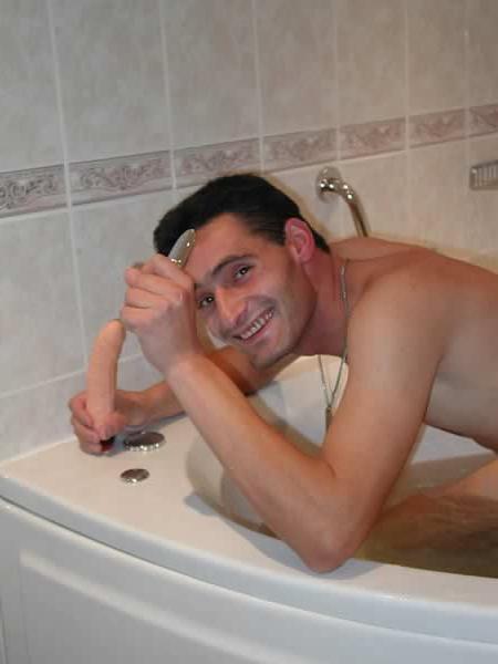 13P Horny stud taking a bath and fucking a toy