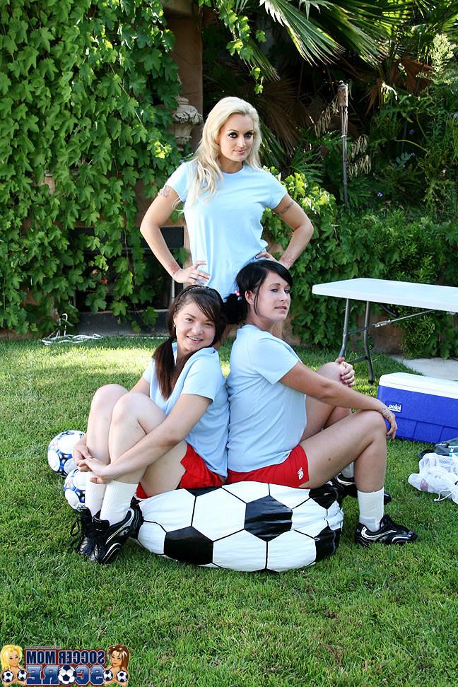 18P Hot Soccer Mom Monica Mayhem and teens share a cock