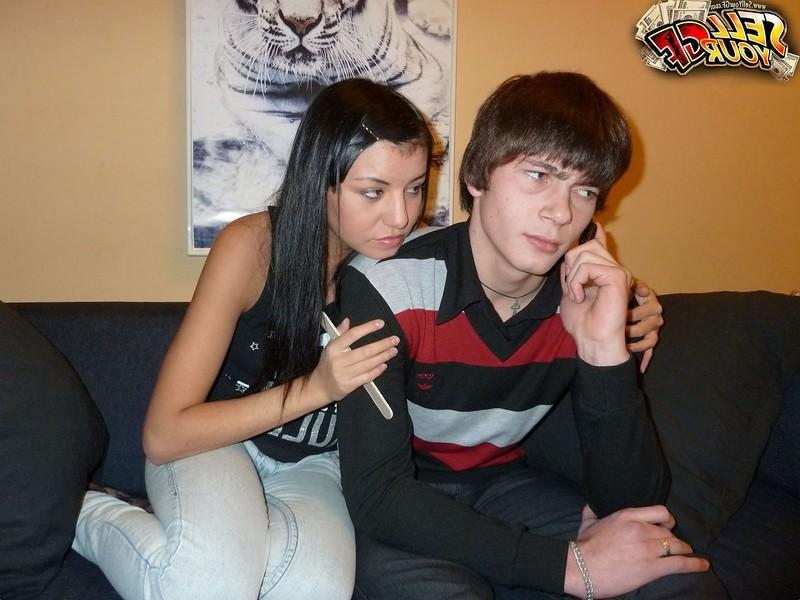 16P Desperate teen rides cock for cash in front of her boyfriend