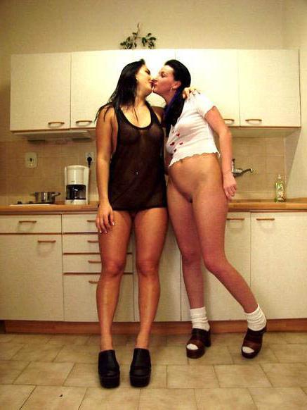 17P Filthy Kitchen Lesbians Wank with Banana