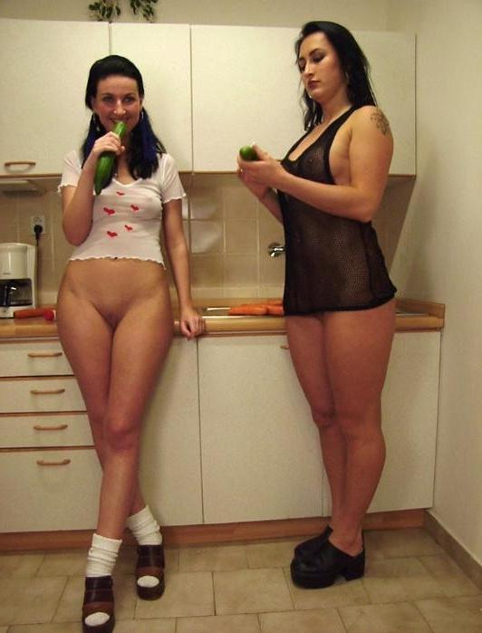 17P Filthy Kitchen Lesbians Wank with Banana