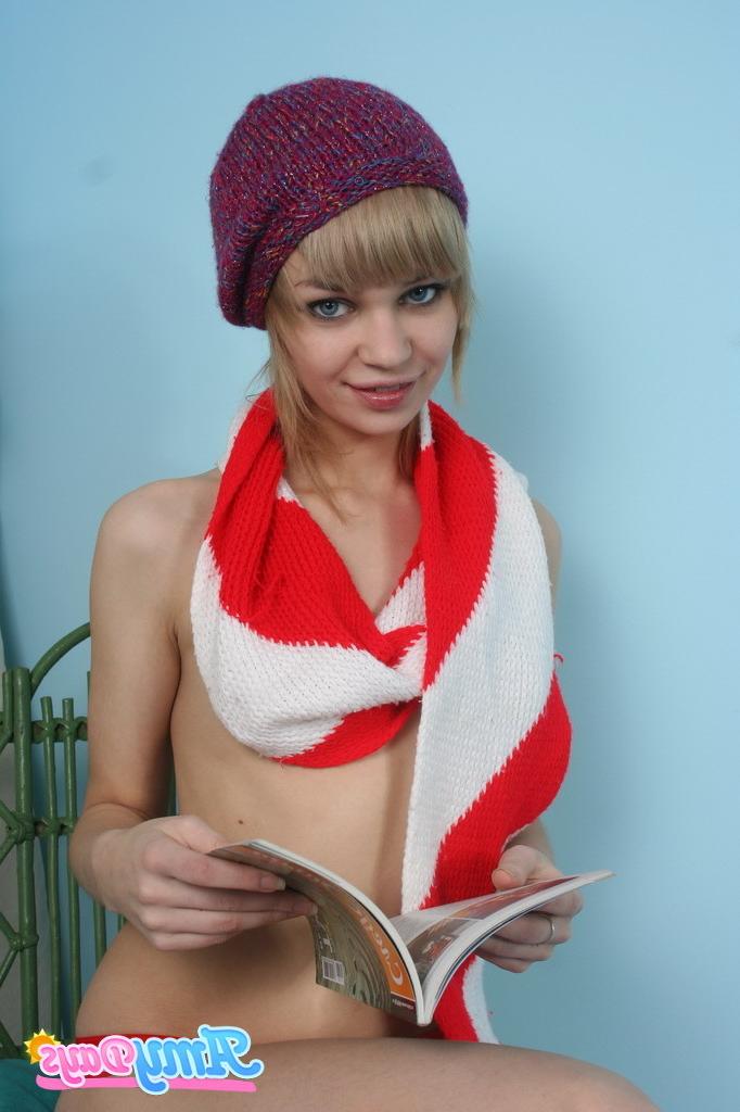 16P Teasing teen in socks and hat