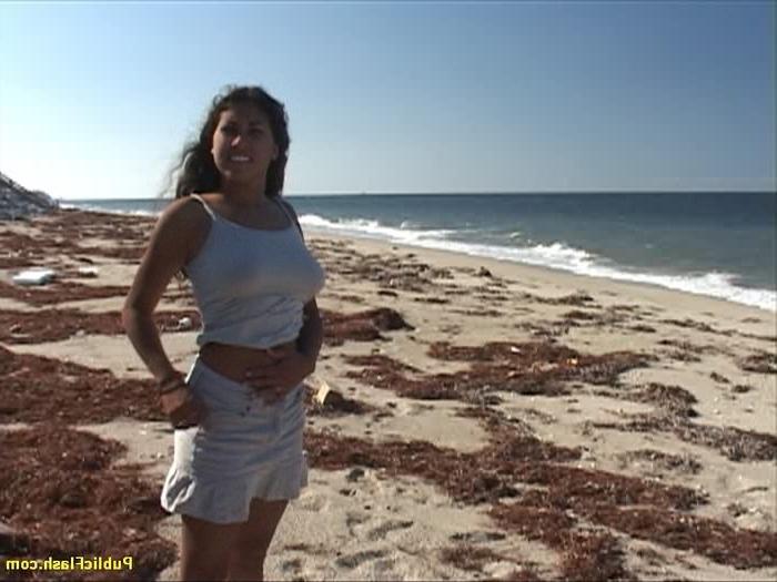 16P Busty Latina Exhibitionist Playing Nude on a Beach