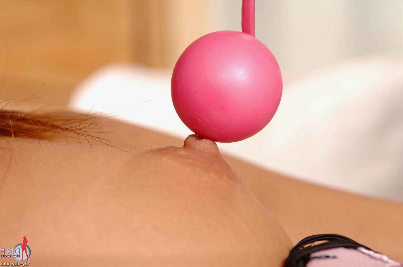 15P Anita Pearl in horny lingerie playing pink balls