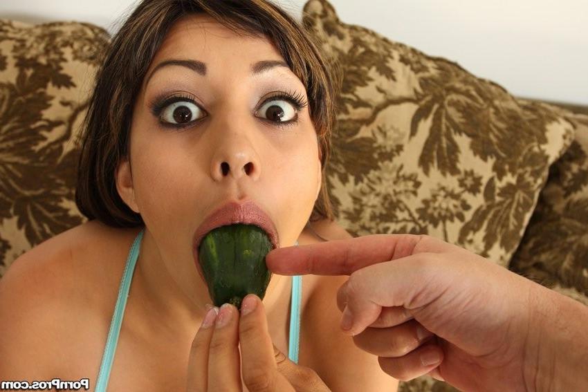 17P Beautiful Sisi Sinz sucks and gags on banana cucumber and cock