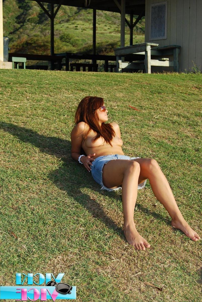 16P Upskirt and topless outside