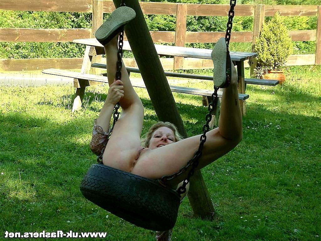 15P British cutie flashing on a swing
