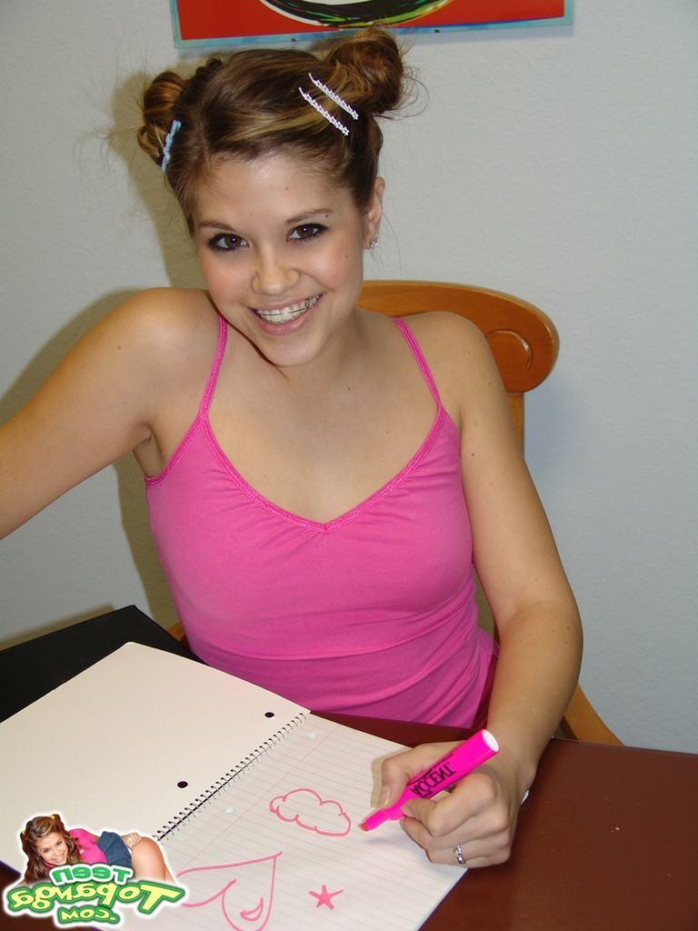 15P Petite small titted eighteen year old gives strip tease at table