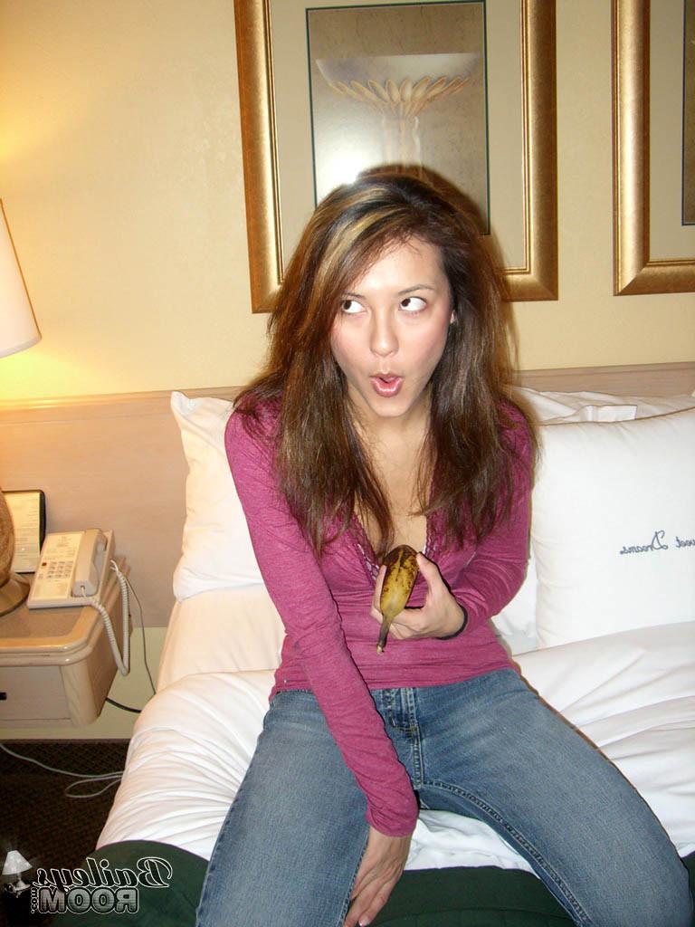 15P Teen in panties gets naughty with a big fat banana