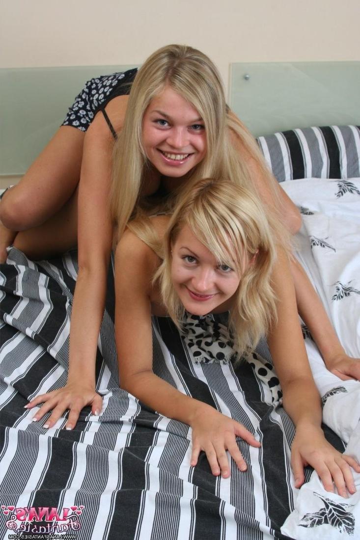 15P innocent busty Lana gets naughty with girlfriend on her bed