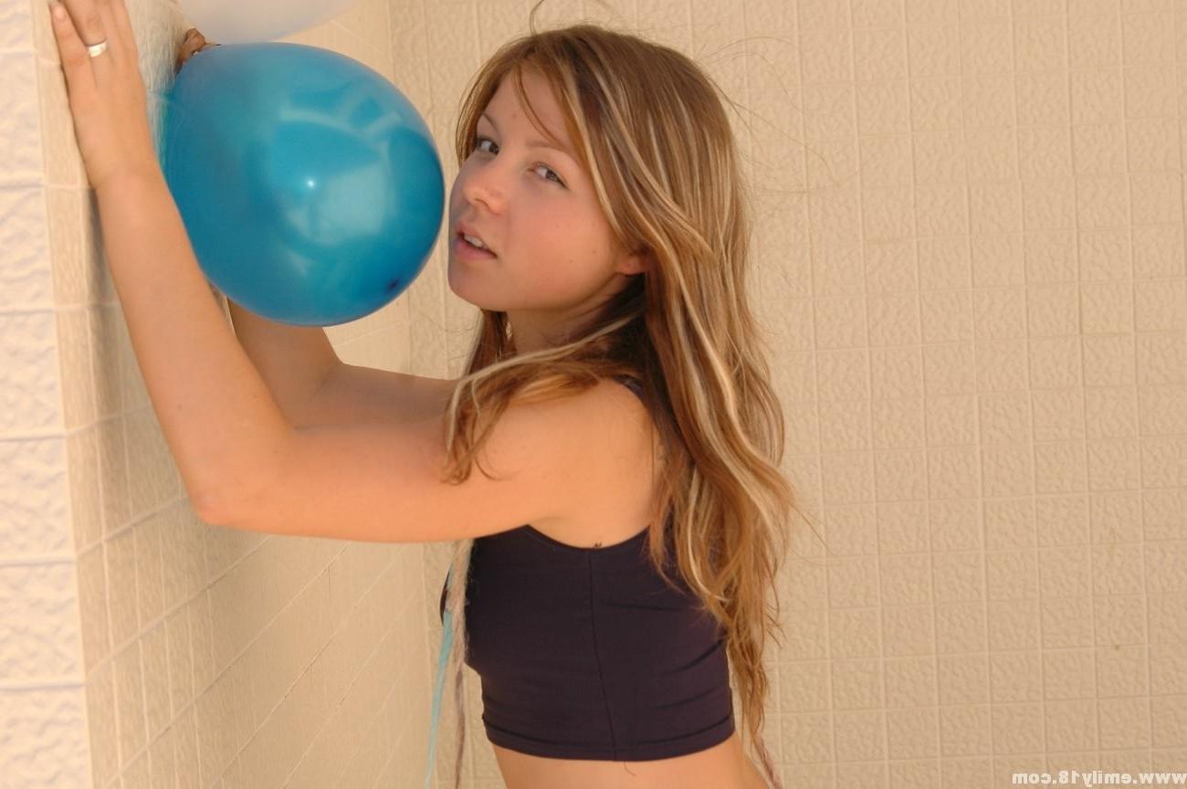 15P Sweet emily playing with a blue balloon