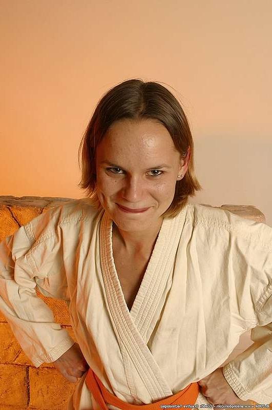 15P Karate student with tiny nubs for tits rubs her shaved cunt