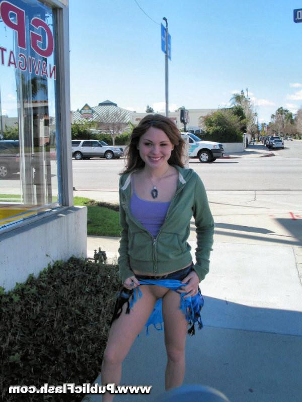 16P Sweet petite redhead exhibitionist loves flashing in flashy cars