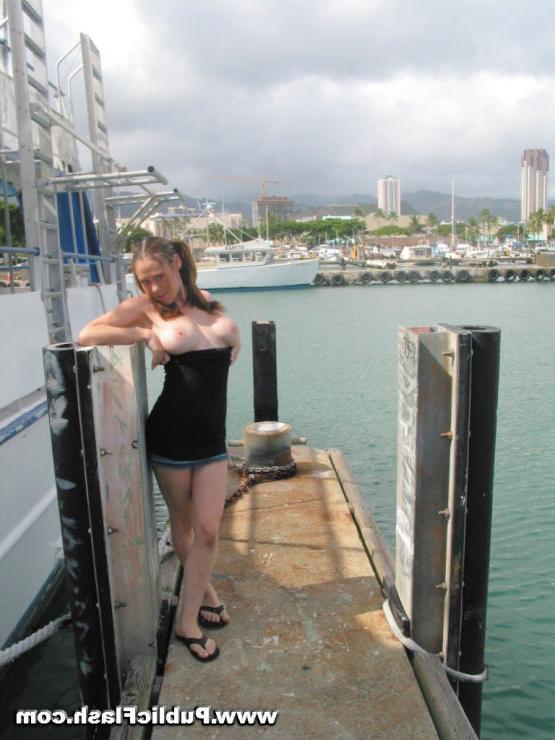 16P Shameless Exhibitionist Bares Big Tits on the Dock