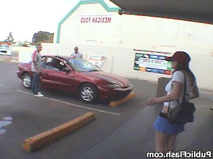 16P Flasher Strips Tits n Bits in Front of Local Bottle Shop