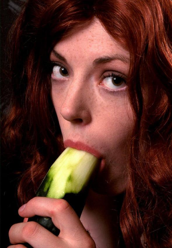 20P Dreamy redhead having cucumber fun