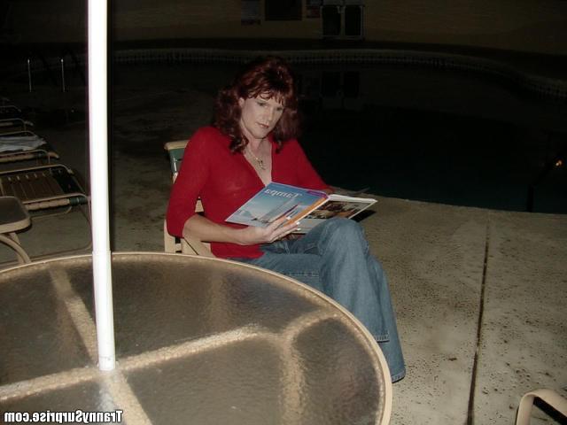 12P Busty tranny in red wanting some man cock