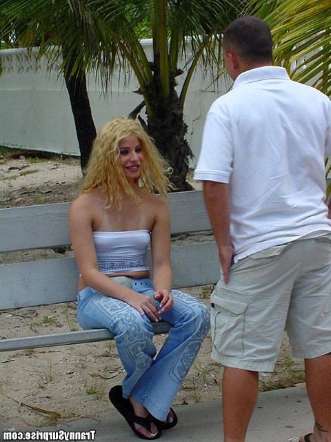 12P Blonde tranny with curly hair getting some hard cock