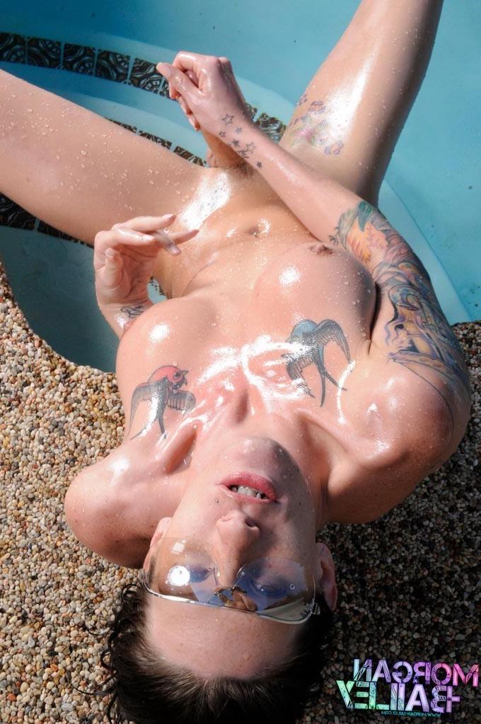 12P Tgirl Morgan Bailey takes off her tight bikini poolside
