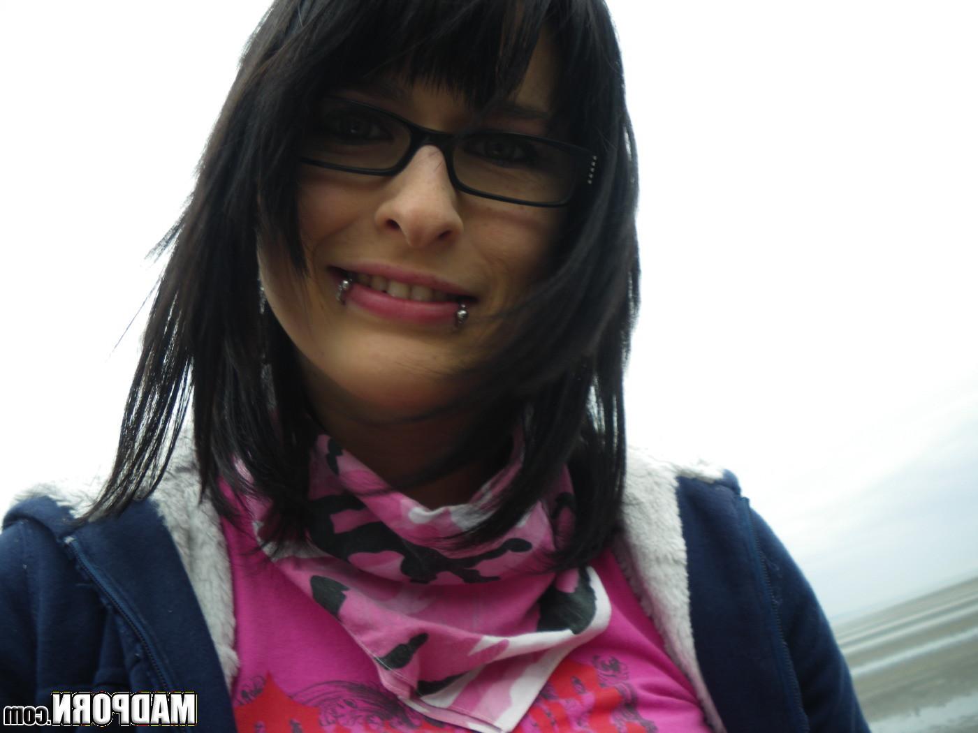 14P Cute pierced babe with glasses sucks off her boyfriend in public area