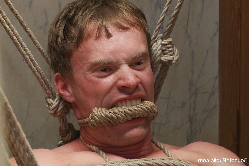15P A sexy stud ends up being manhandled, bound, suspended and gang fucked, when he