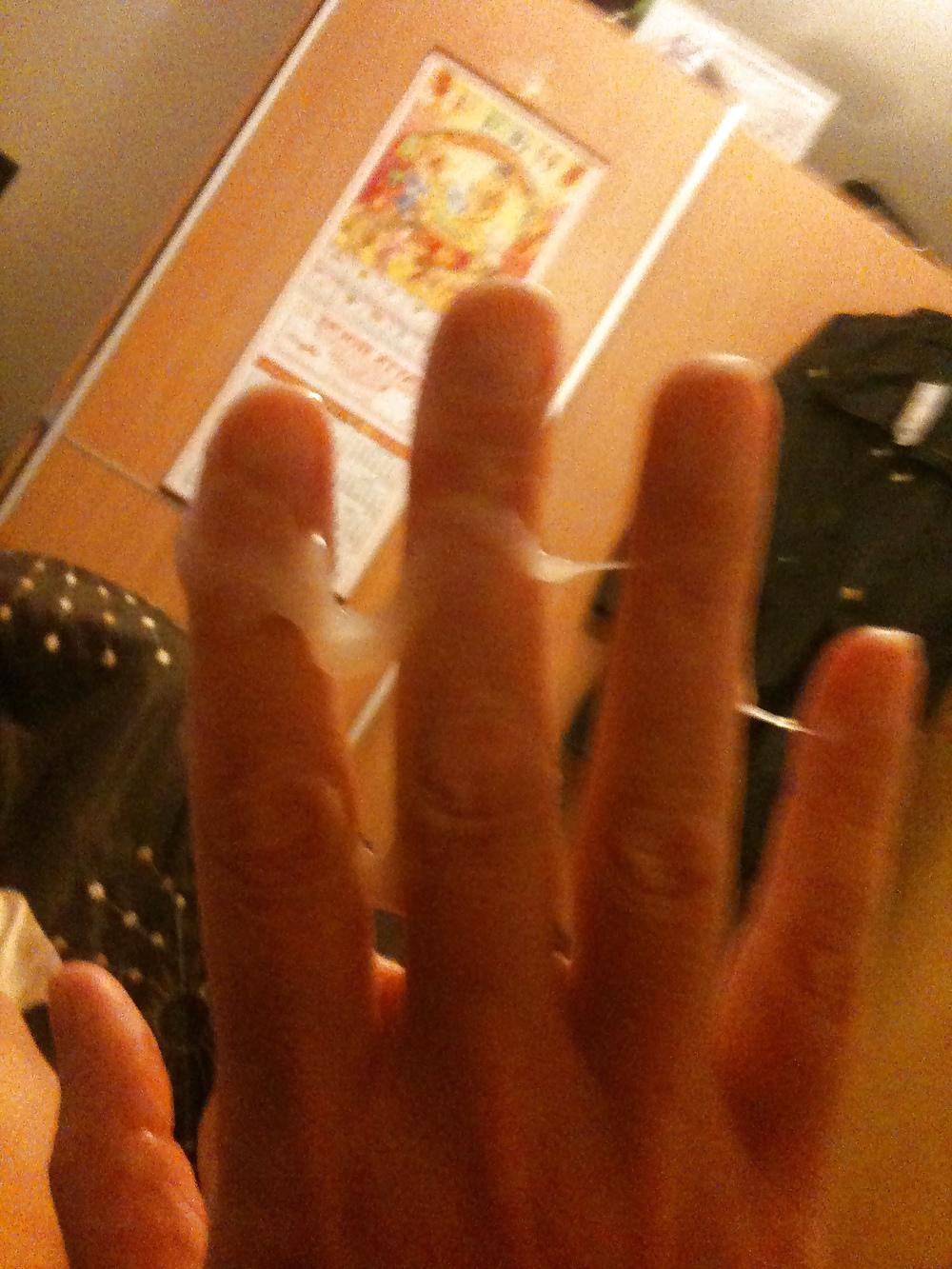6P Cum covered hand after wanking him off