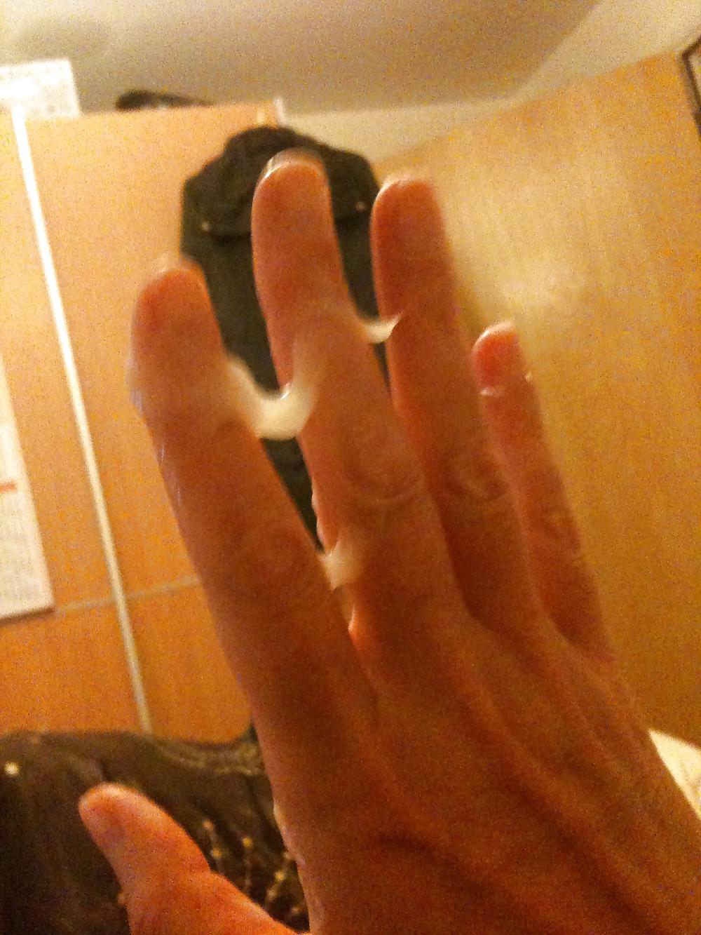 6P Cum covered hand after wanking him off