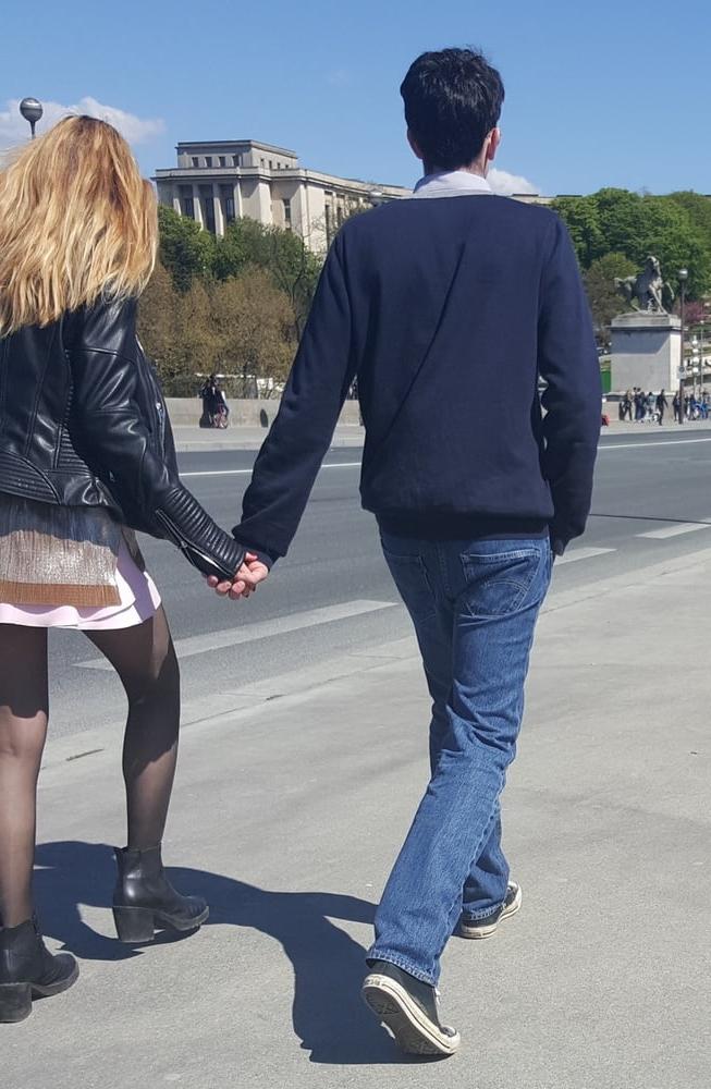 25P pretty blonde in pantyhose with her boyfriend