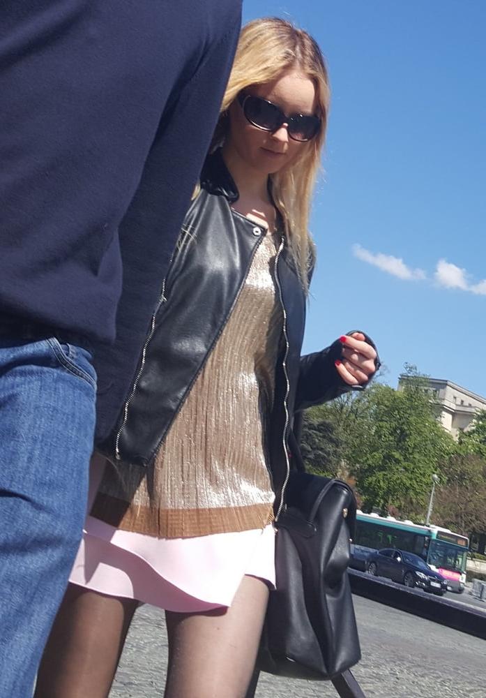 25P pretty blonde in pantyhose with her boyfriend