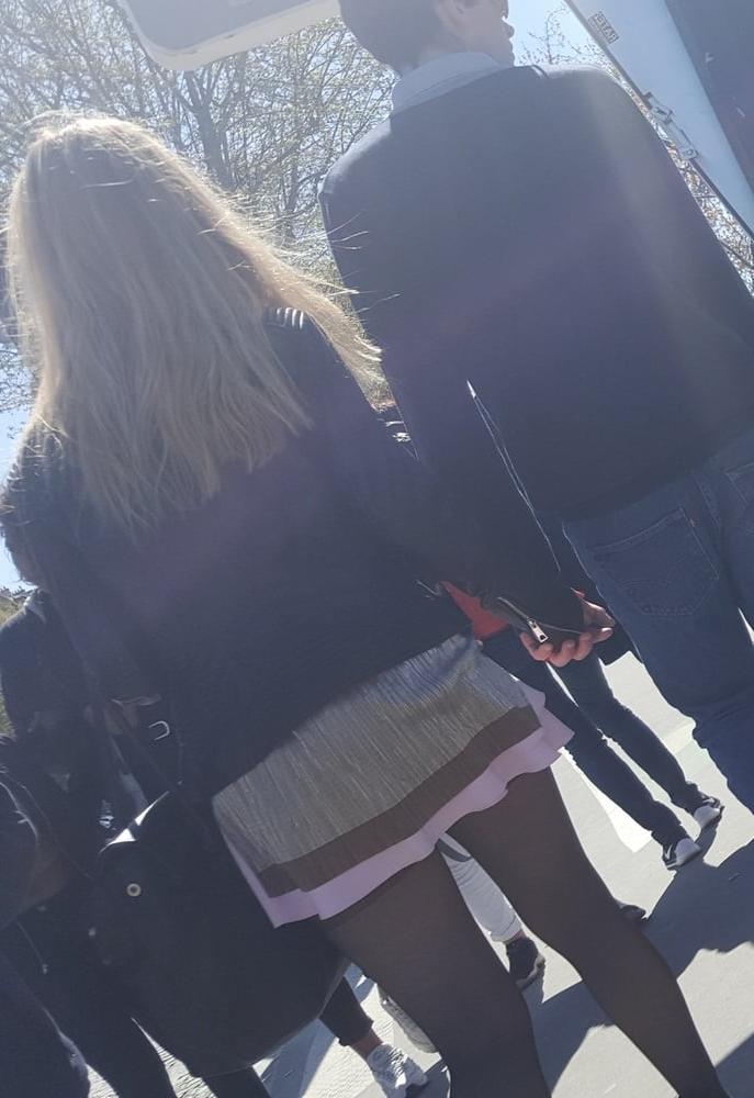 25P pretty blonde in pantyhose with her boyfriend