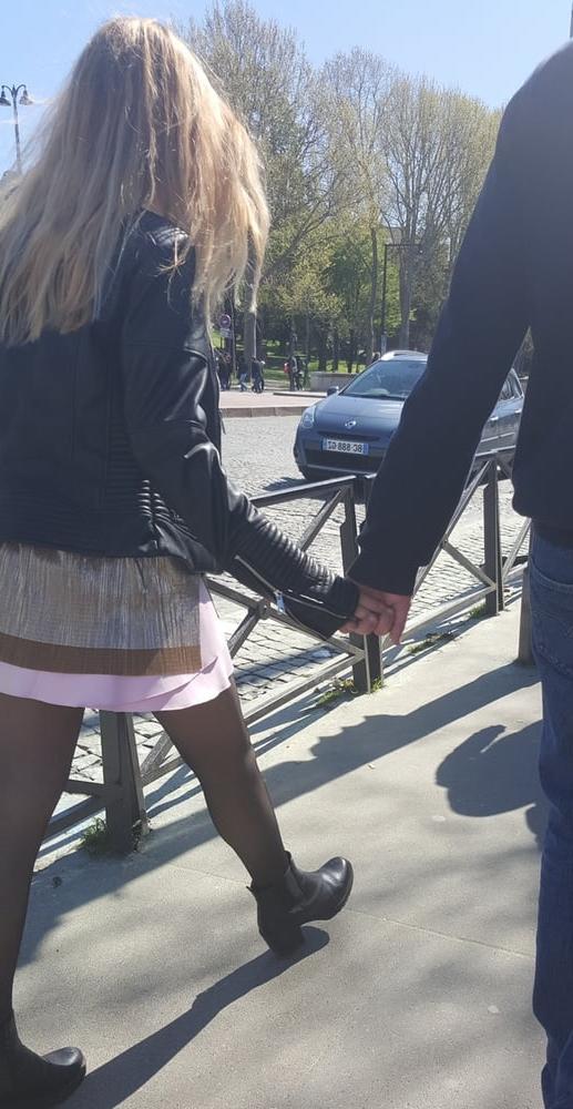 25P pretty blonde in pantyhose with her boyfriend