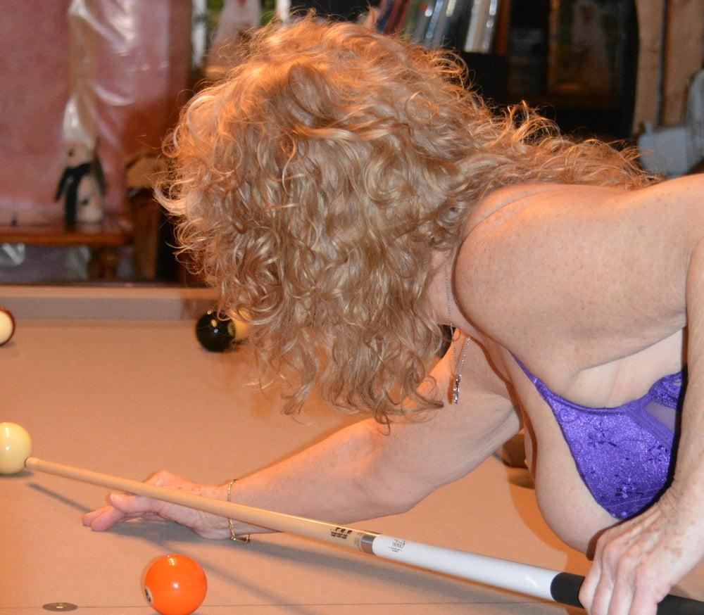 25P Playing pool in Purple Bustier #2