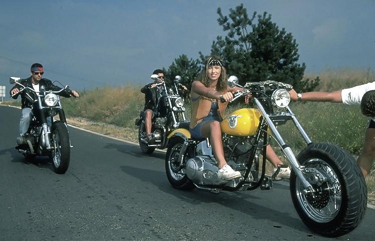 14P Biker girl taking on three guys in a bar