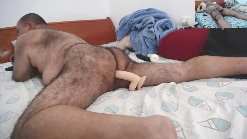 15P Big, thick dildo meets daddy's hairy buttocks