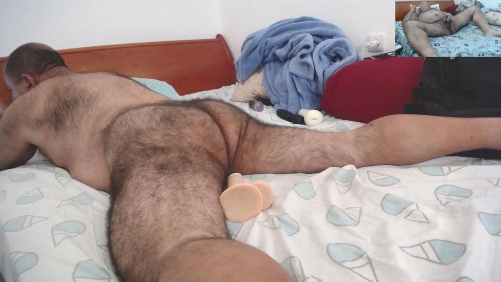 15P Big, thick dildo meets daddy's hairy buttocks