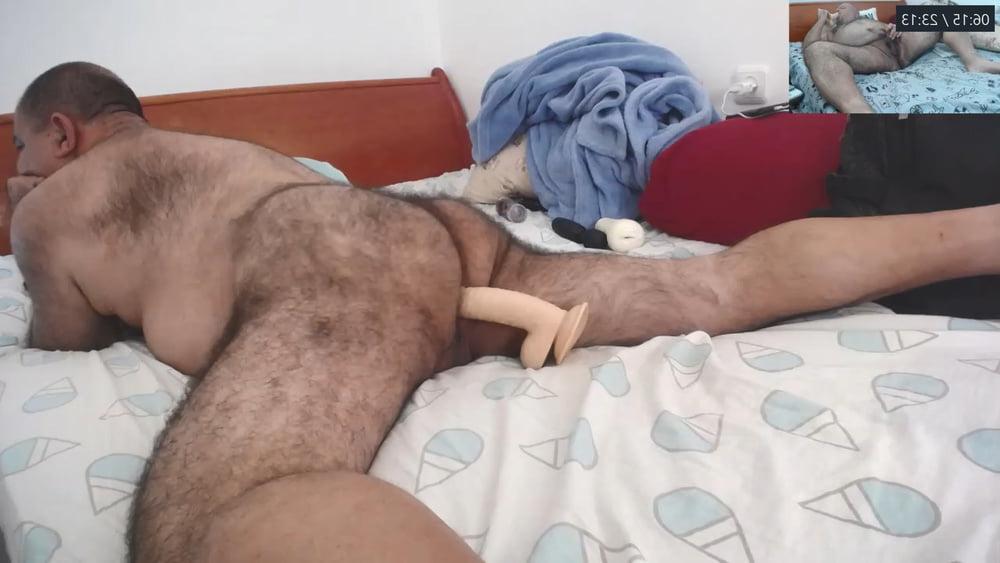 15P Big, thick dildo meets daddy's hairy buttocks