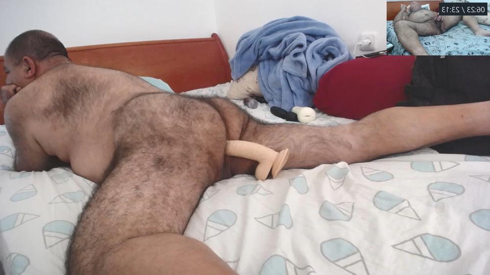 15P Big, thick dildo meets daddy's hairy buttocks