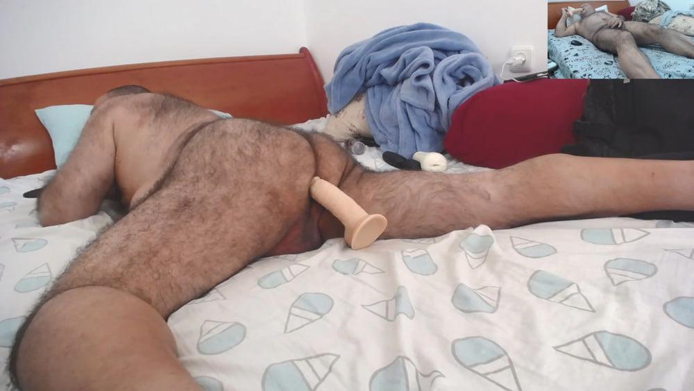 15P Big, thick dildo meets daddy's hairy buttocks