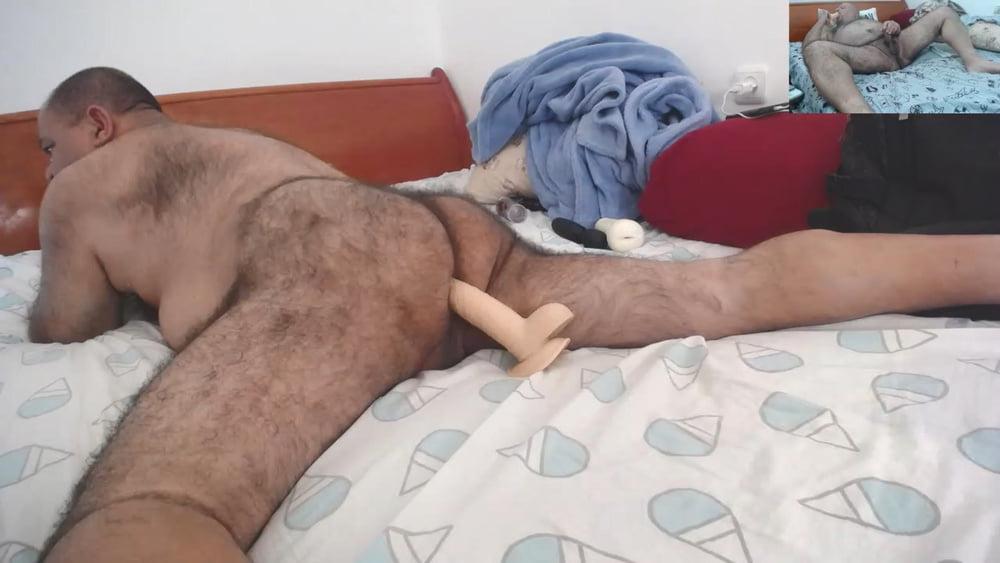 15P Big, thick dildo meets daddy's hairy buttocks