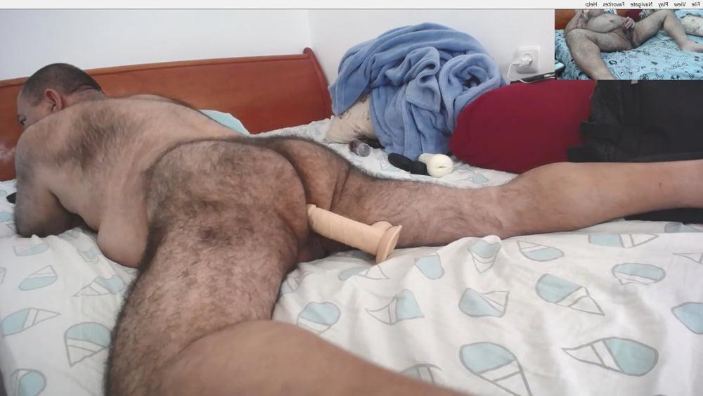 15P Big, thick dildo meets daddy's hairy buttocks