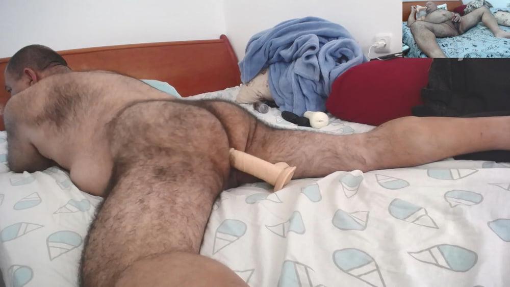 15P Big, thick dildo meets daddy's hairy buttocks